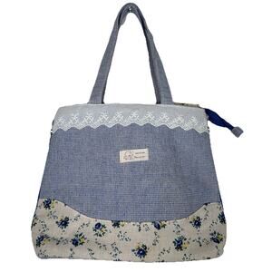Made by Hand Linen & Cotton bag w/zip closure Cottage core Boho feminine floral
